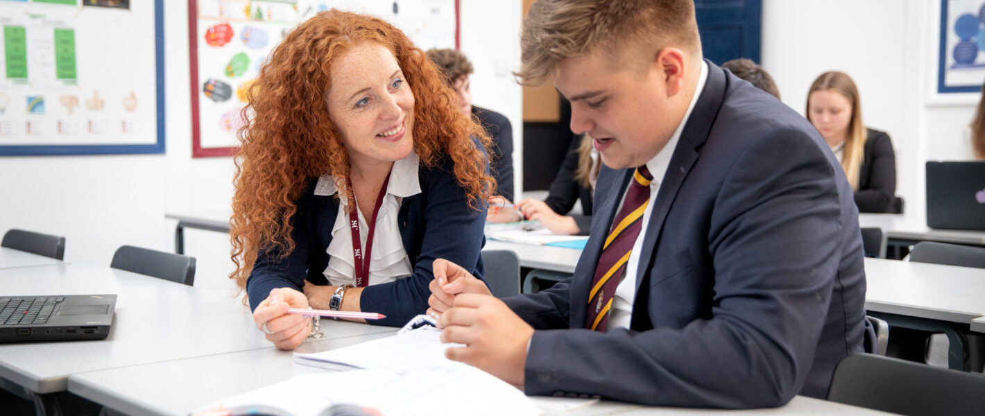 Head of MFL Mrs Carine Marshall teaching French to students